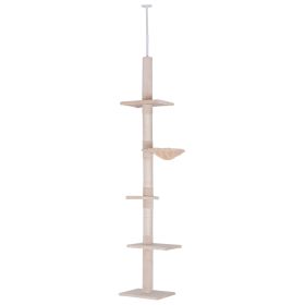 PawHut 8.5' Vertical Cat Tree Adjustable Height Floor-To-Ceiling with 5 Carpeted Platforms & 3 Sisal Rope Scratching Areas Beige