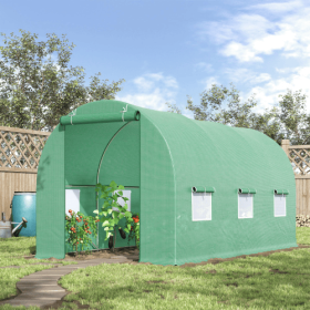 Outsunny 15X 6 X 7 Walk-in Tunnel Greenhouse Garden Plant Growing House With Door And Ventilation Window, Green (Color: Green)